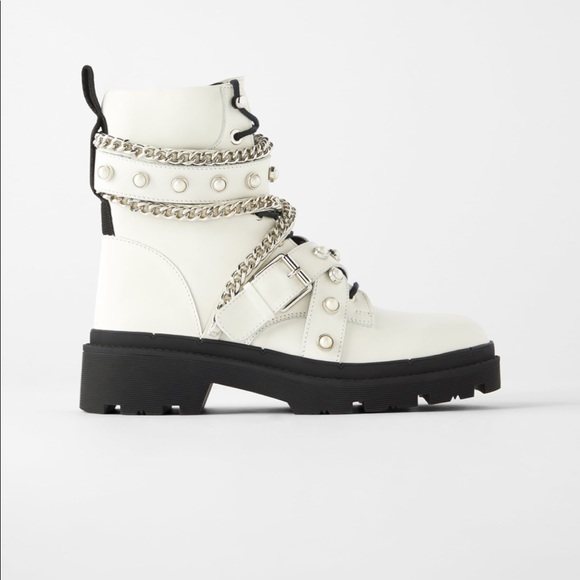 Zara Shoes - Zara white moto leather boots. Worn once!!!!